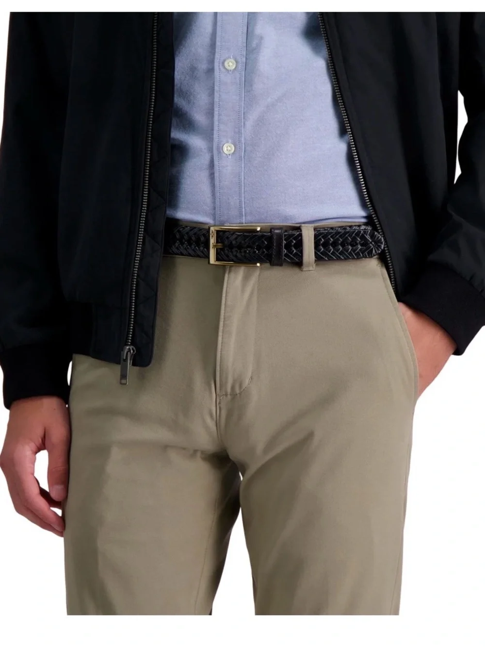 DOCKERS Men's Braided Leather Belt, Adjustable Casual Strap -black 42/105